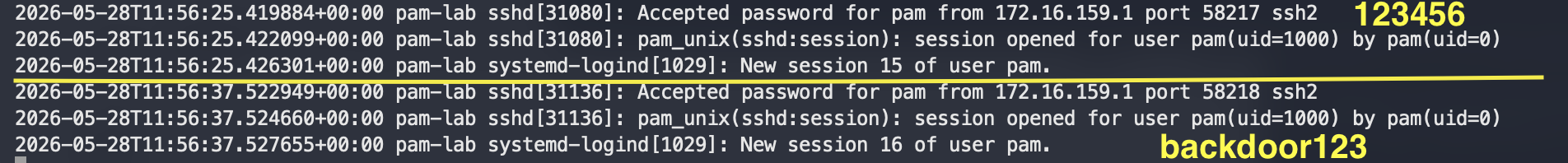 auth.log 中万能密码和原始密码都显示登录成功