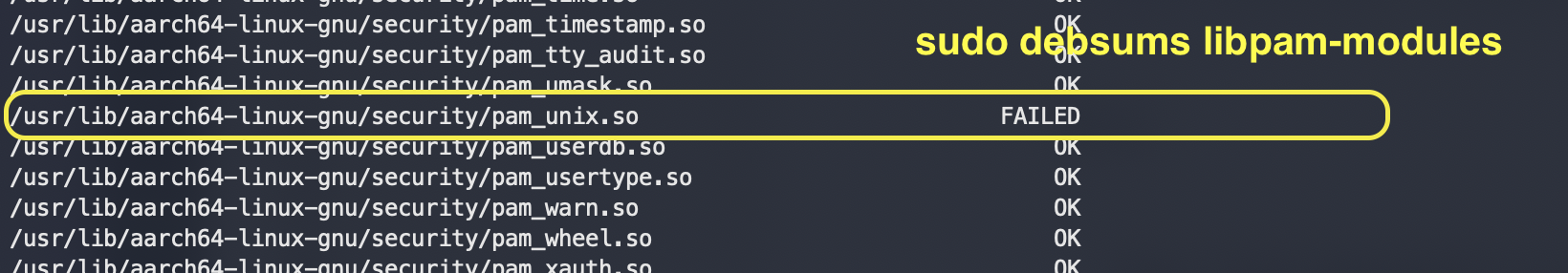 debsums 校验发现 pam_unix.so 失败