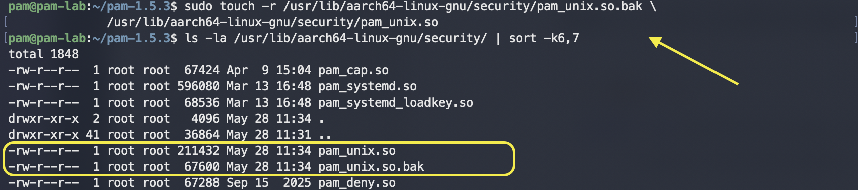 伪造时间戳后 pam_unix.so 的修改时间