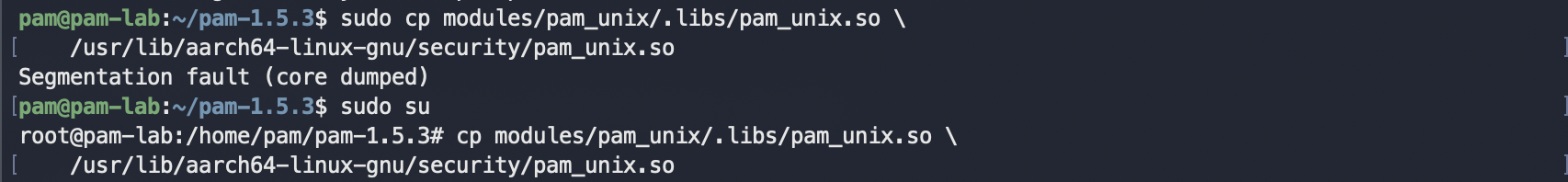 sudo 替换 pam_unix.so 触发段错误